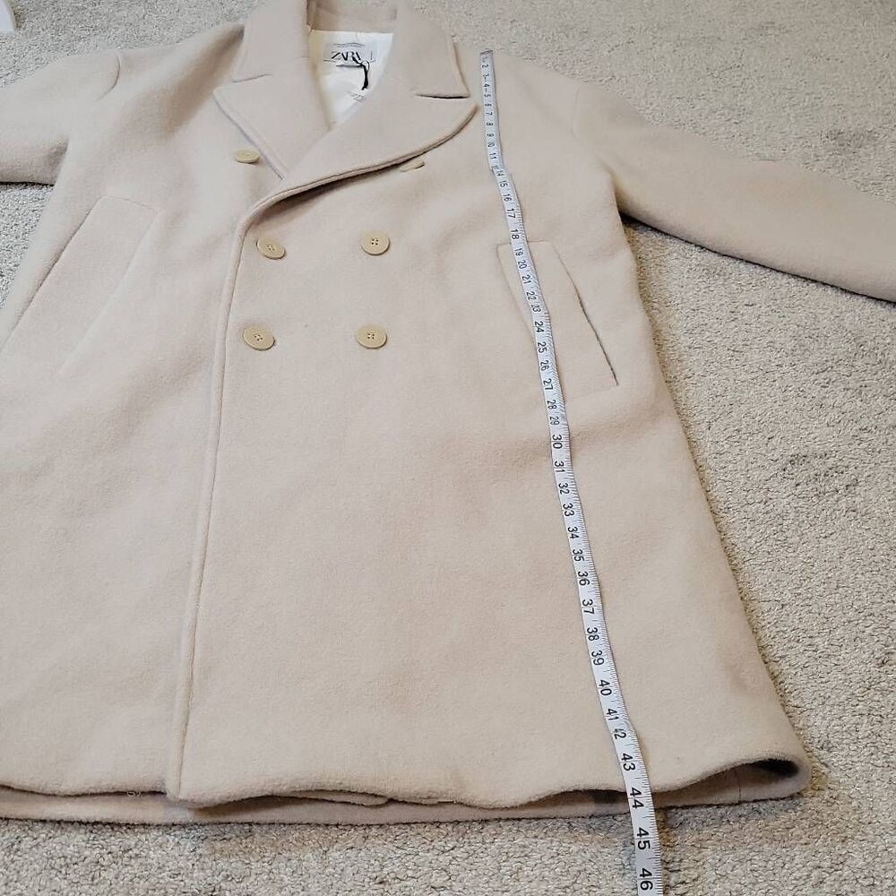 Zara Oversized Double-Breasted Cream Pea Coat - Picture 4 of 8